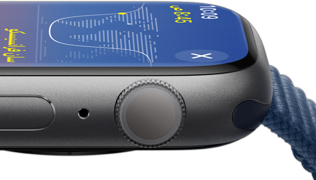 صورة جانبية لساعة Apple Watch تبين مدى بريقها.